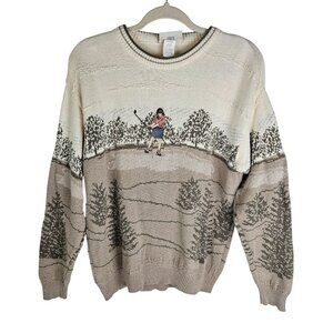 Northern Reflections Womens Vintage Sweater Medium Golf Scene Embroidery Knit